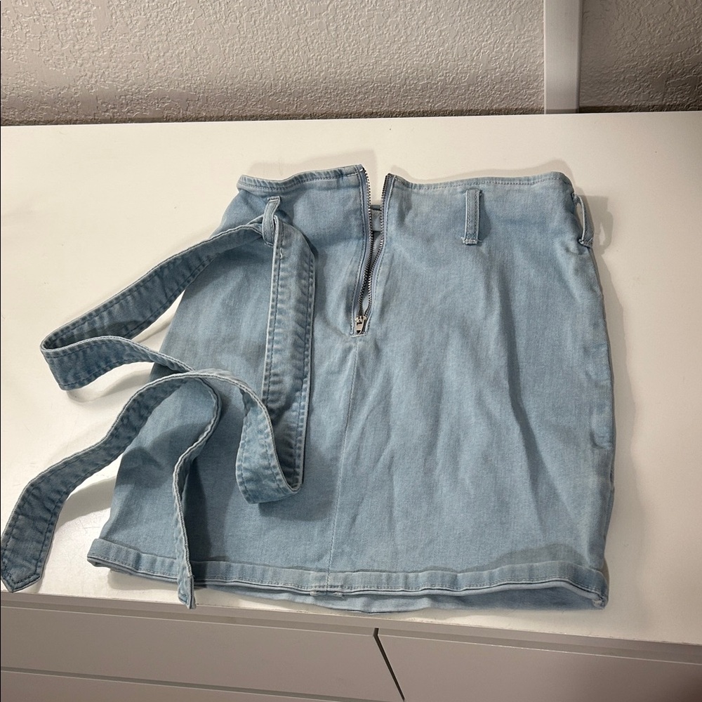Light Blue Denim Skirt With Tie 70’s Look